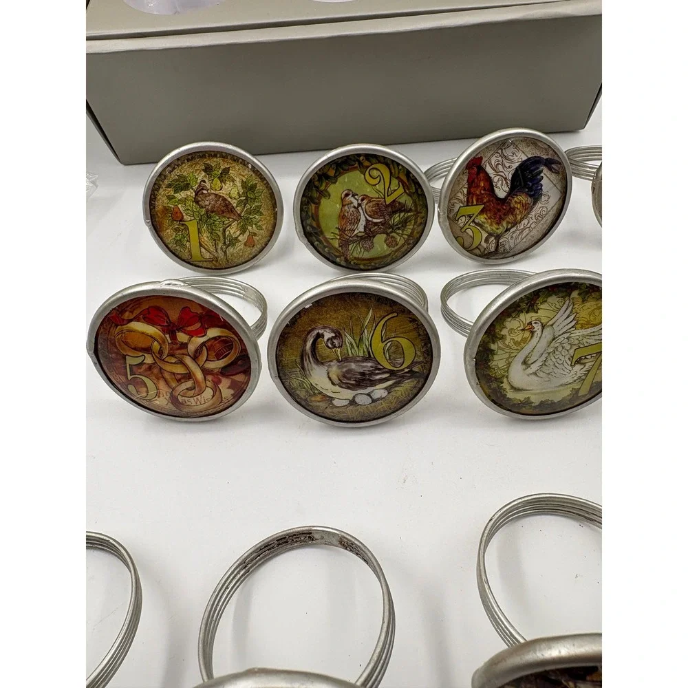 Pottery Barn 12 Days of Christmas Napkin Rings Set of 12 Multi Vintage Holiday
